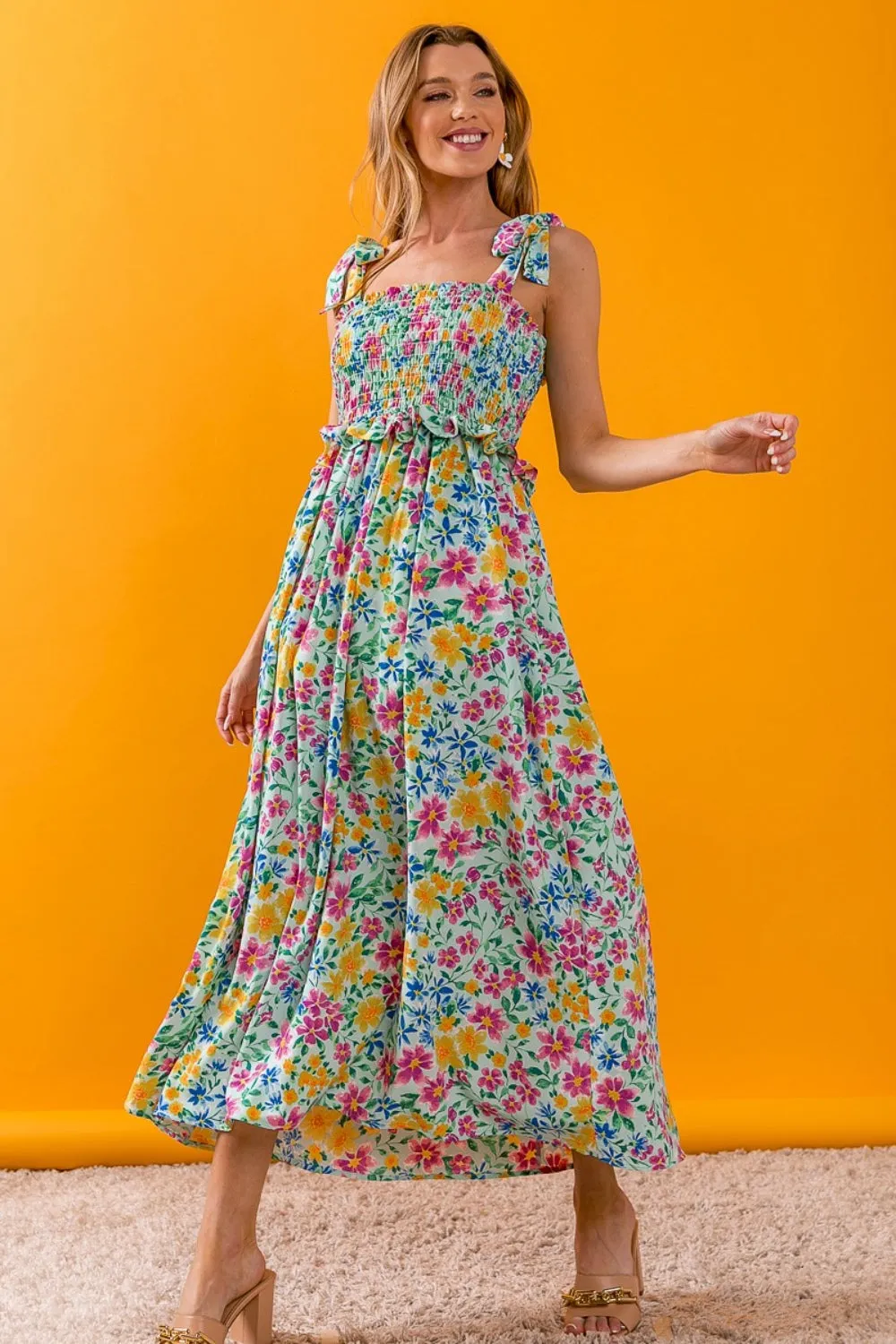 Hazel Blues® |  BiBi Floral Ruffle Trim Smocked Cami Dress