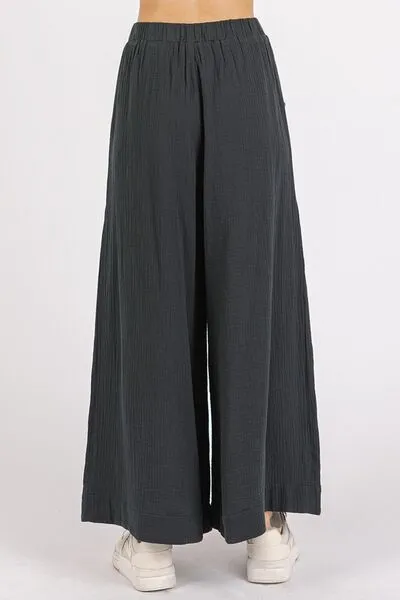 Hazel Blues® |  Mittoshop Gauze Elastic Waist Pleated Wide Leg Pants