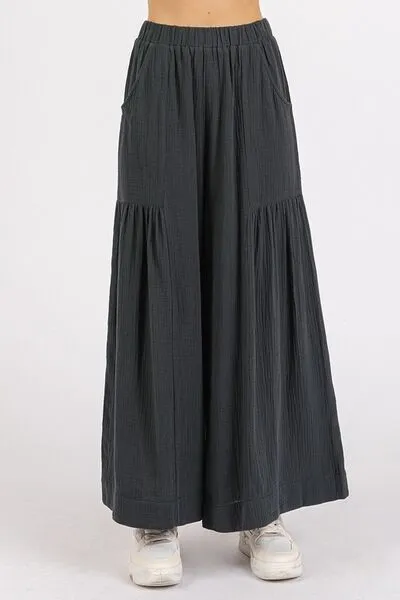 Hazel Blues® |  Mittoshop Gauze Elastic Waist Pleated Wide Leg Pants