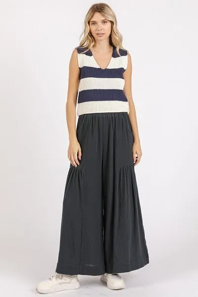 Hazel Blues® |  Mittoshop Gauze Elastic Waist Pleated Wide Leg Pants