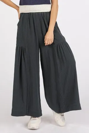 Hazel Blues® |  Mittoshop Gauze Elastic Waist Pleated Wide Leg Pants