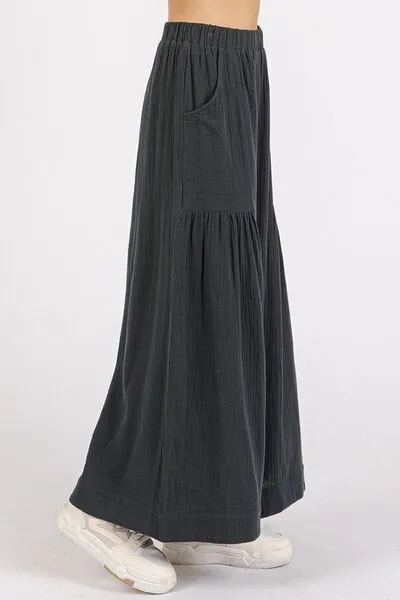 Hazel Blues® |  Mittoshop Gauze Elastic Waist Pleated Wide Leg Pants