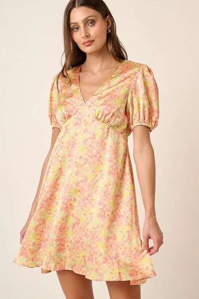Hazel Blues® |  Mittoshop Printed V-Neck Puff Sleeve Mini Dress