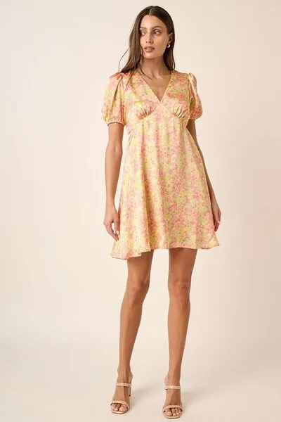 Hazel Blues® |  Mittoshop Printed V-Neck Puff Sleeve Mini Dress