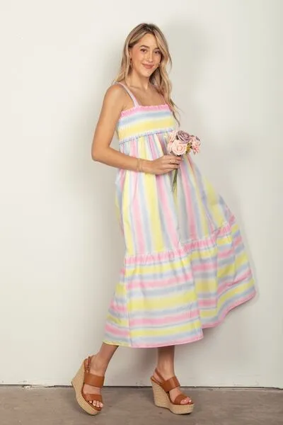 Hazel Blues® |  VERY J Striped Woven Smocked Midi Cami Dress