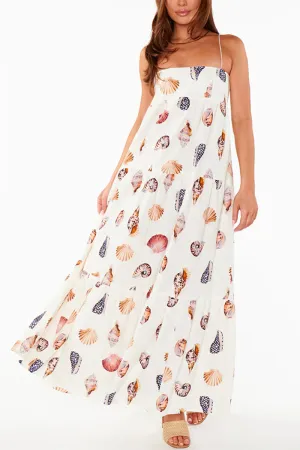 HBZ1295 Seashell Print Tiered Maxi Dress