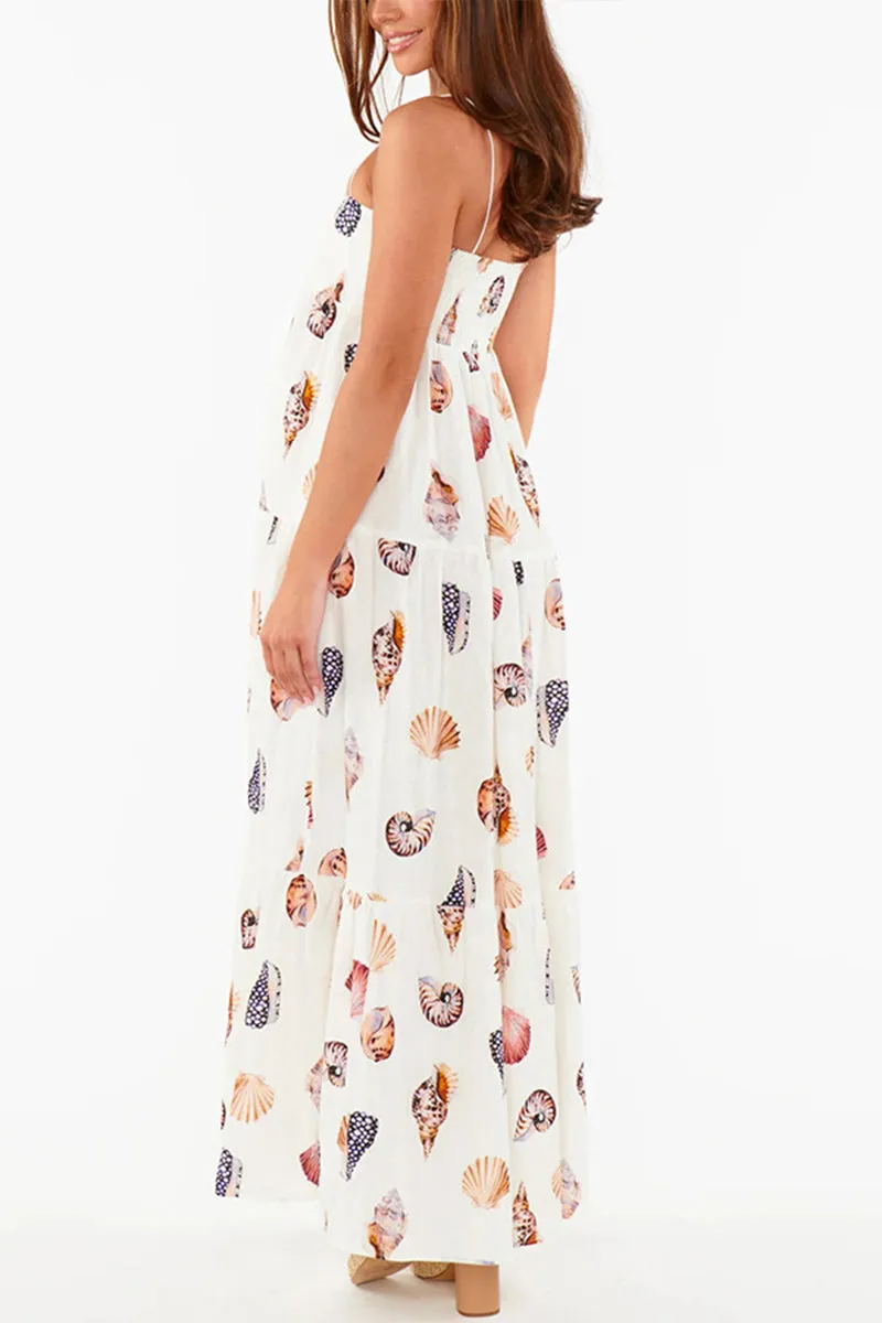 HBZ1295 Seashell Print Tiered Maxi Dress