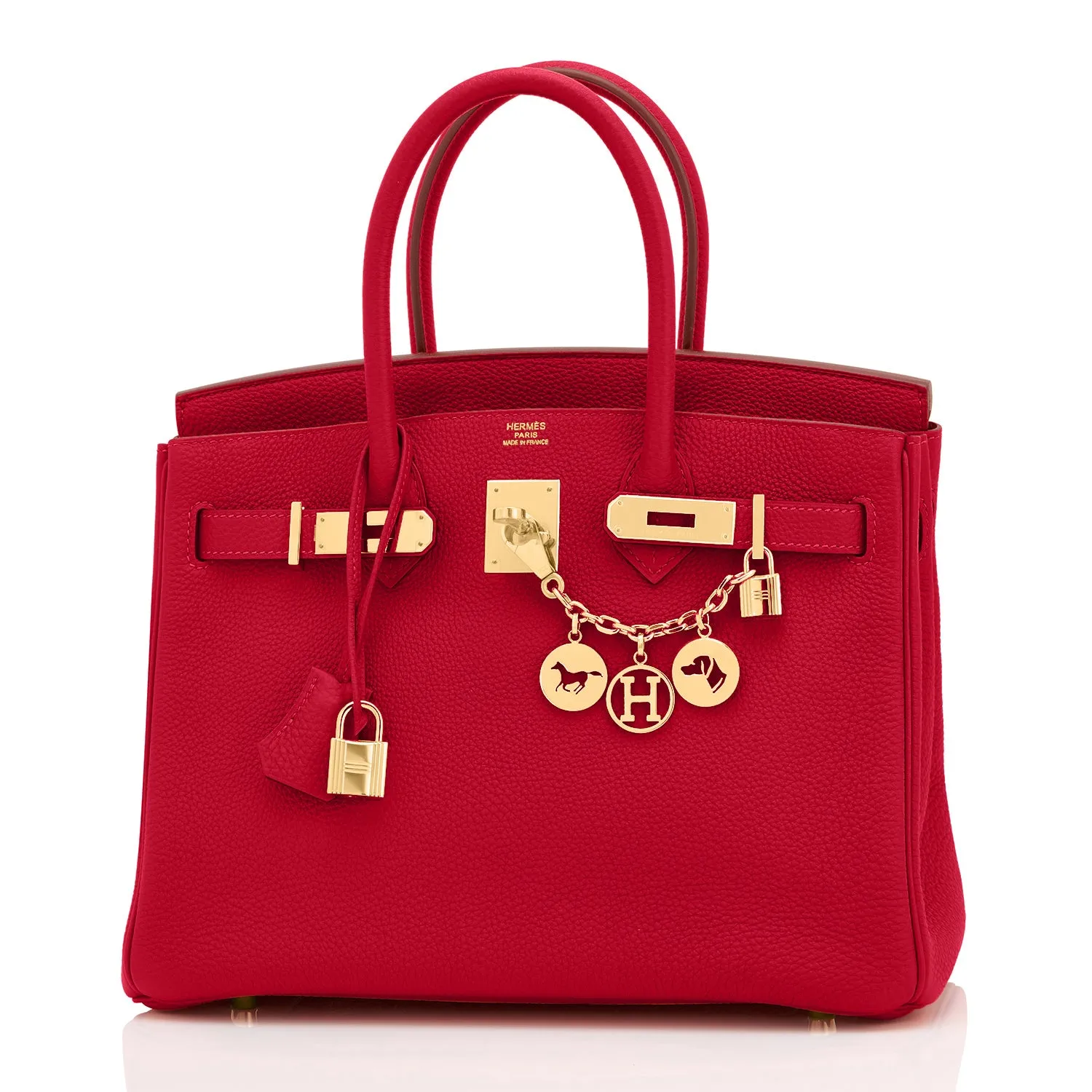 Hermes Rouge Vif Lipstick Red 30cm Birkin Gold Hardware