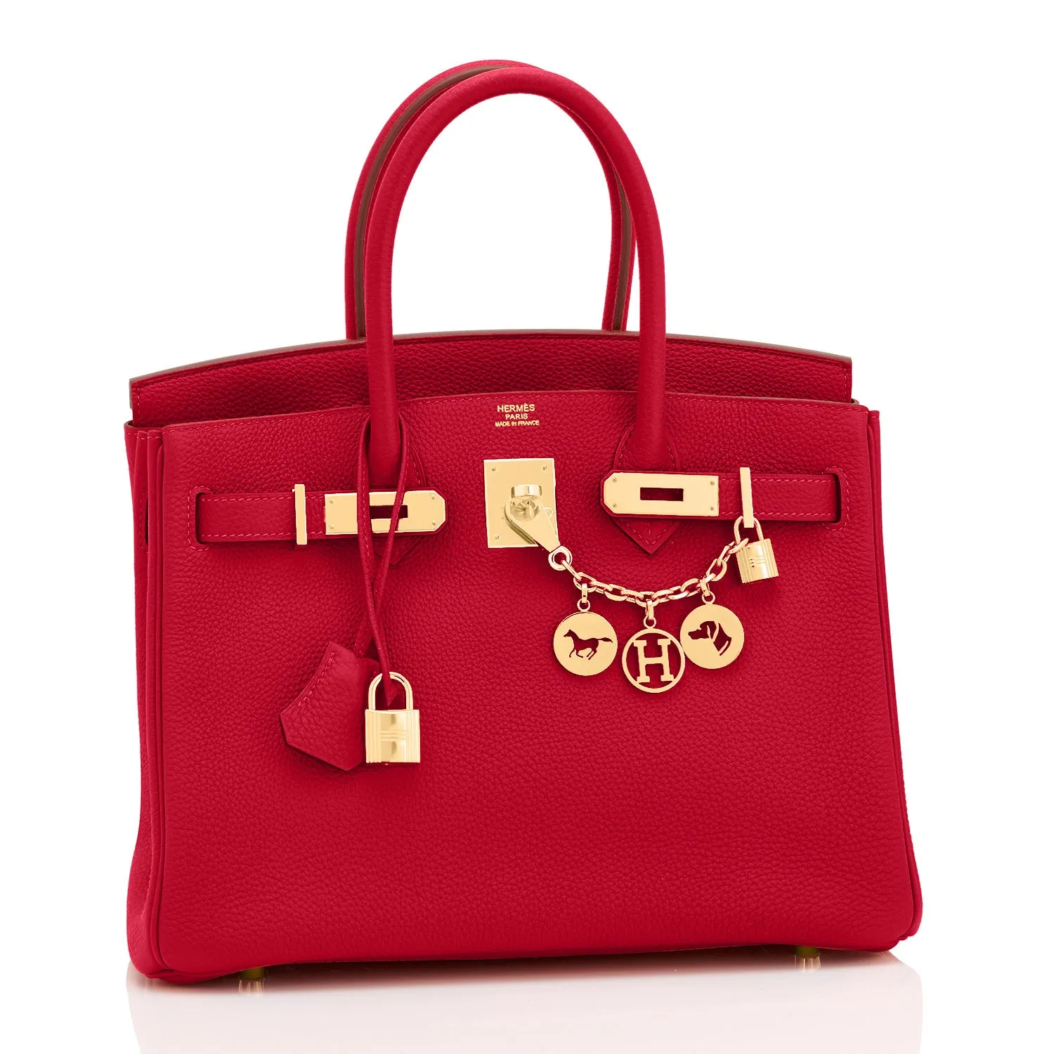 Hermes Rouge Vif Lipstick Red 30cm Birkin Gold Hardware