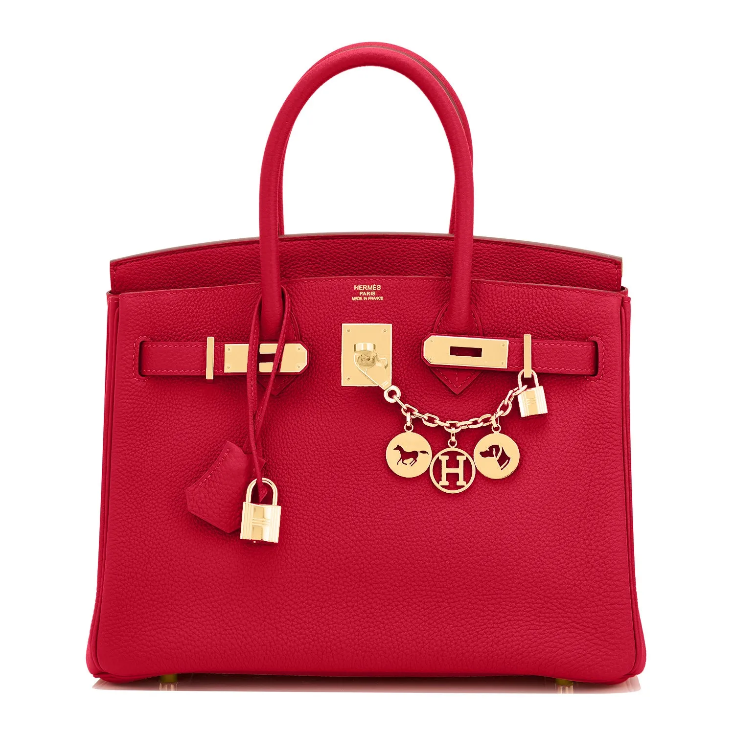 Hermes Rouge Vif Lipstick Red 30cm Birkin Gold Hardware