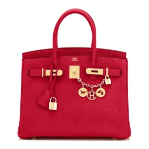 Hermes Rouge Vif Lipstick Red 30cm Birkin Gold Hardware