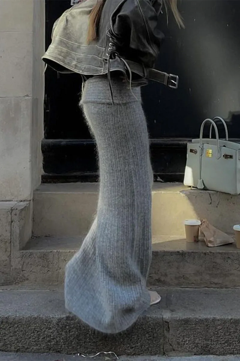 HWT1207 Cozy Ribbed Maxi Skirt