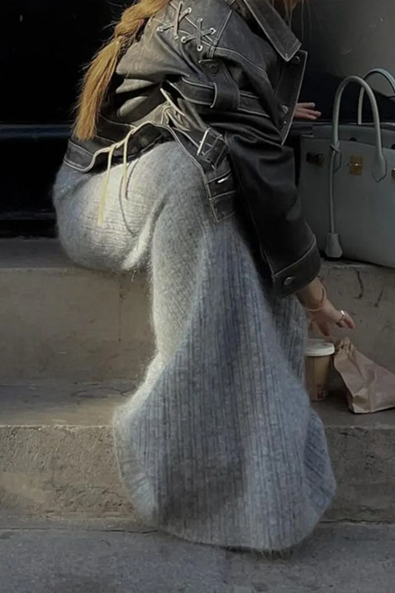 HWT1207 Cozy Ribbed Maxi Skirt