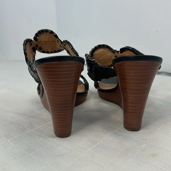 Jack Rogers Black Slip On Open/Peep Toe Luccia Wedge Sandals Size 6.5