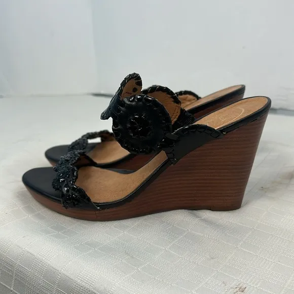 Jack Rogers Black Slip On Open/Peep Toe Luccia Wedge Sandals Size 6.5