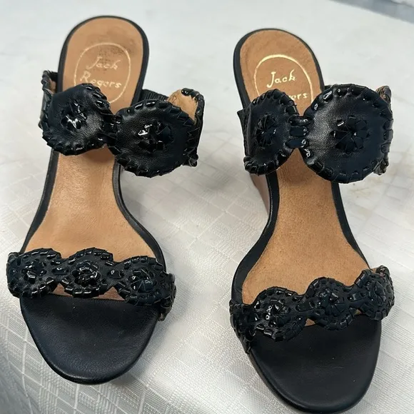 Jack Rogers Black Slip On Open/Peep Toe Luccia Wedge Sandals Size 6.5