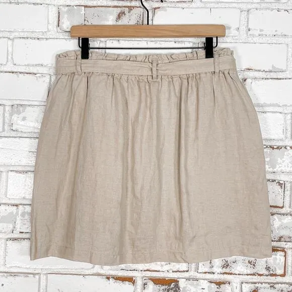 Jones &amp; Co Tan Linen Belted Button Down Skirt with Shorts Mini Skirt Skort L