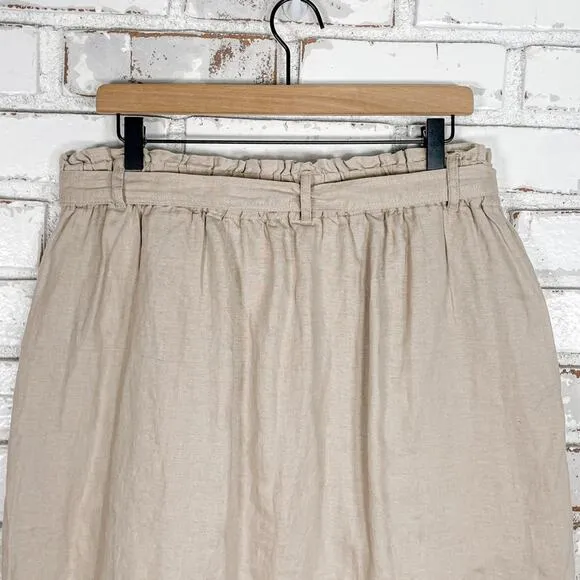 Jones &amp; Co Tan Linen Belted Button Down Skirt with Shorts Mini Skirt Skort L
