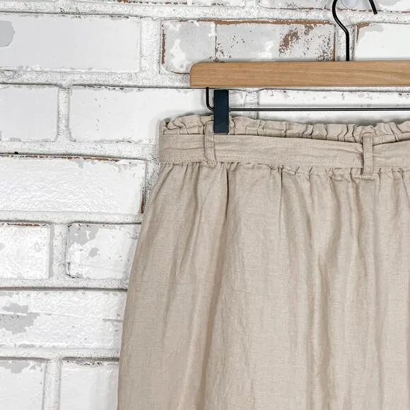 Jones &amp; Co Tan Linen Belted Button Down Skirt with Shorts Mini Skirt Skort L