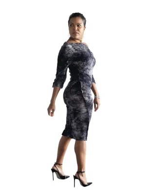 Kendra - Black Tye Dye Mid Calf Dress - TN-109