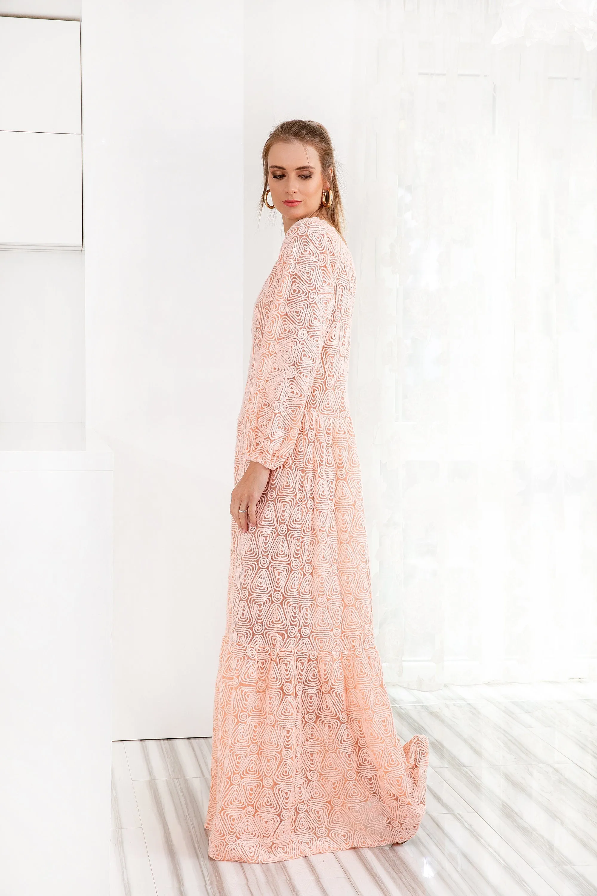 Lace Maxi Dress, Beach Maxi Dress, Peach Maxi Dress, Beach Cover up, Beach Dress, Plus Size Clothing, Loose Dress, Kaftan Dress,Beach Kaftan