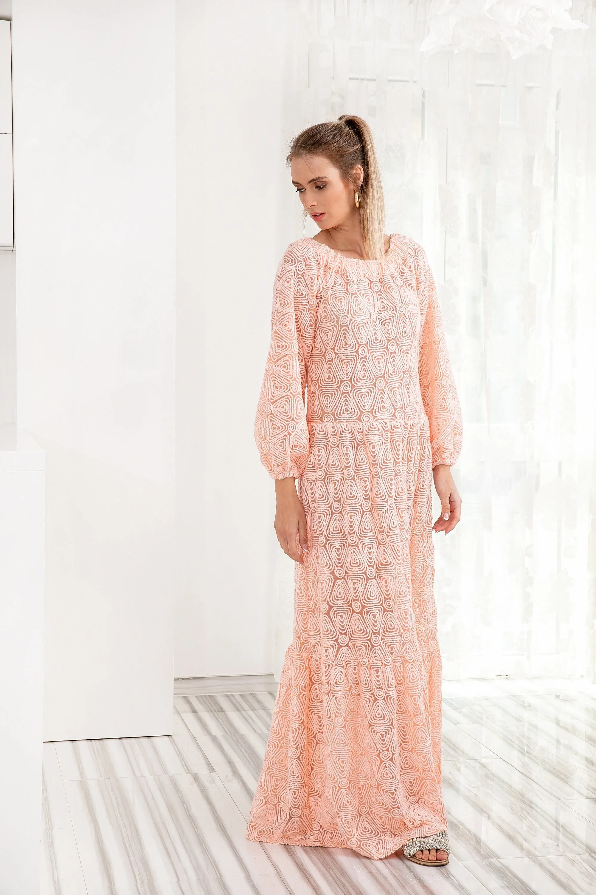 Lace Maxi Dress, Beach Maxi Dress, Peach Maxi Dress, Beach Cover up, Beach Dress, Plus Size Clothing, Loose Dress, Kaftan Dress,Beach Kaftan