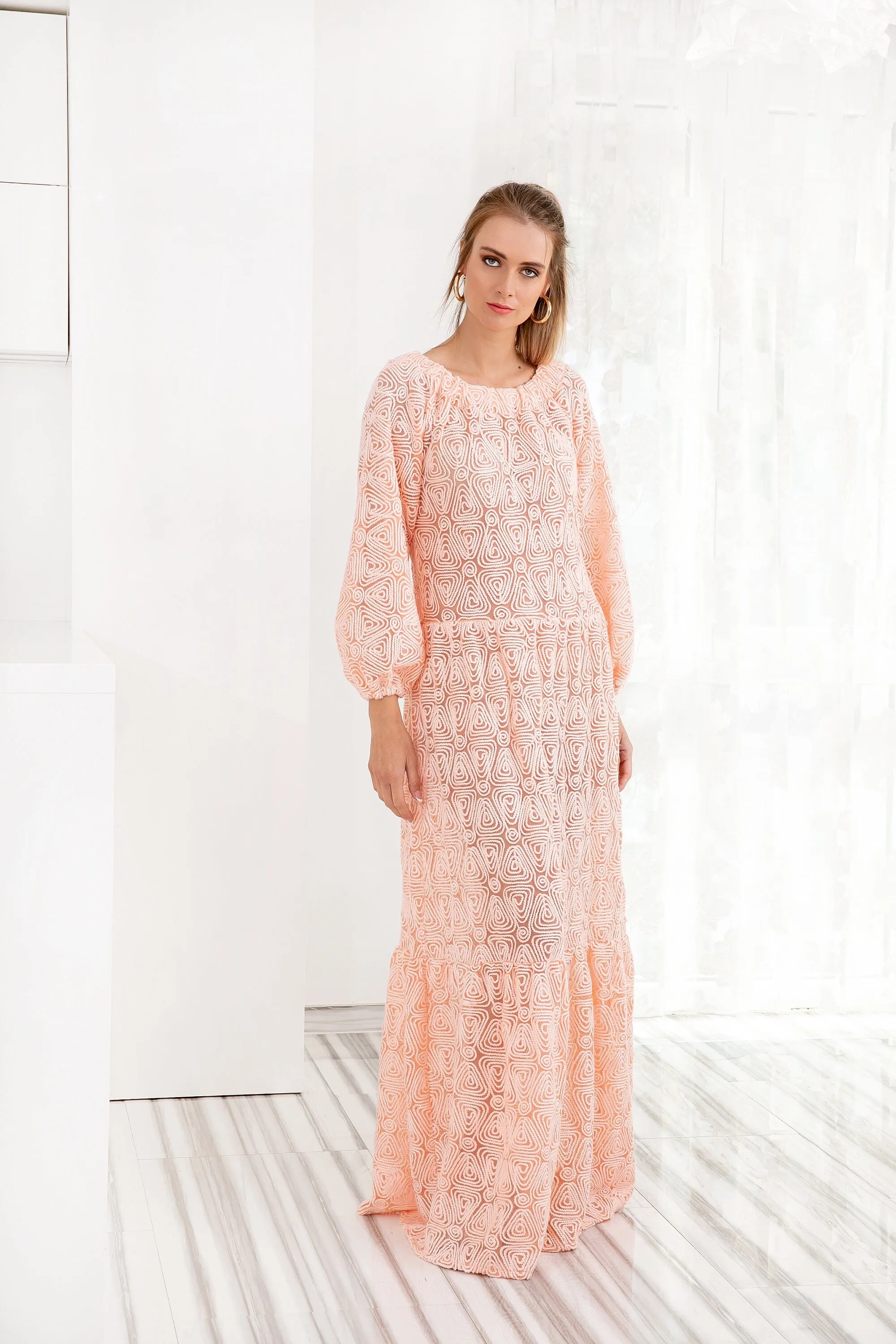 Lace Maxi Dress, Beach Maxi Dress, Peach Maxi Dress, Beach Cover up, Beach Dress, Plus Size Clothing, Loose Dress, Kaftan Dress,Beach Kaftan
