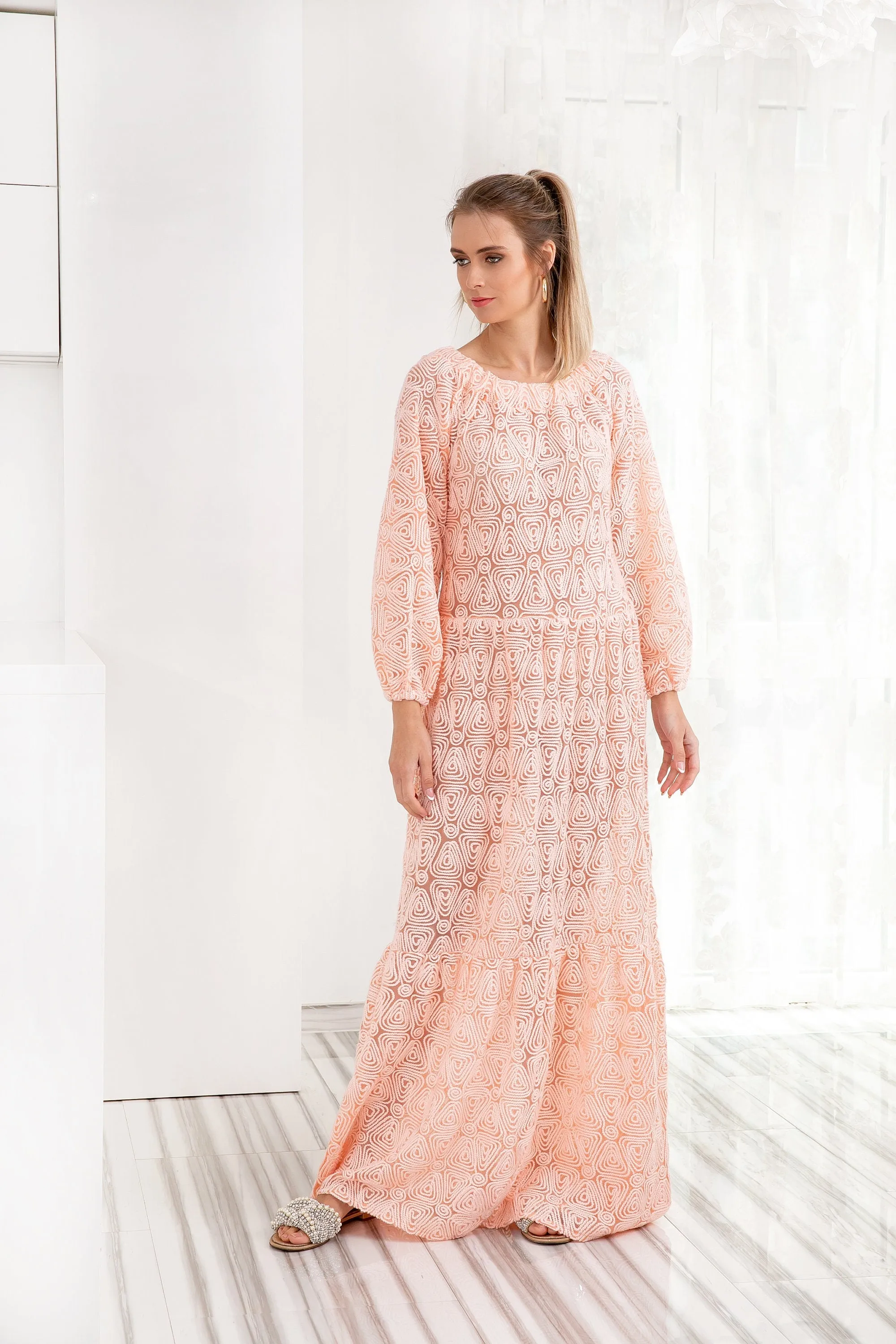 Lace Maxi Dress, Beach Maxi Dress, Peach Maxi Dress, Beach Cover up, Beach Dress, Plus Size Clothing, Loose Dress, Kaftan Dress,Beach Kaftan
