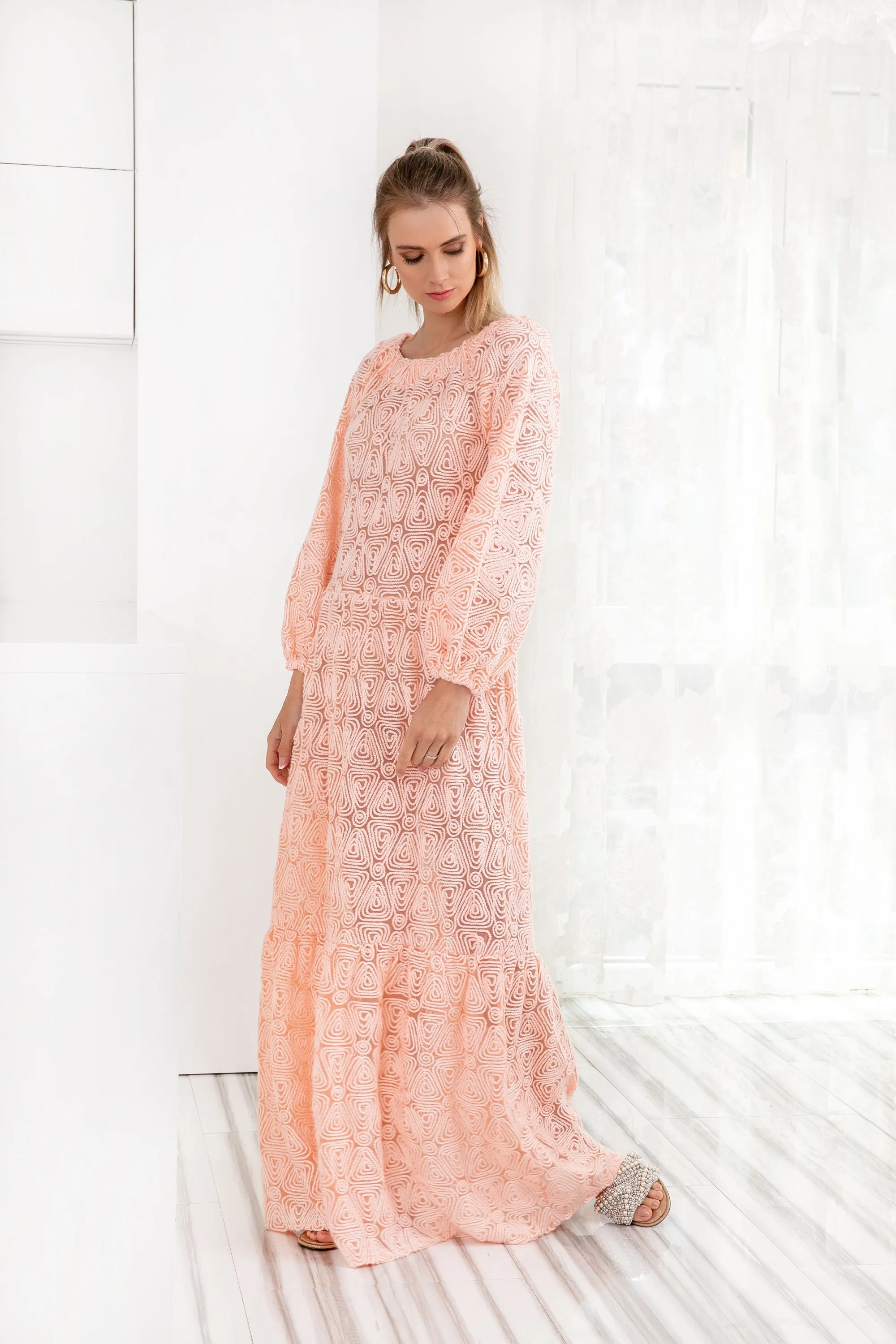 Lace Maxi Dress, Beach Maxi Dress, Peach Maxi Dress, Beach Cover up, Beach Dress, Plus Size Clothing, Loose Dress, Kaftan Dress,Beach Kaftan