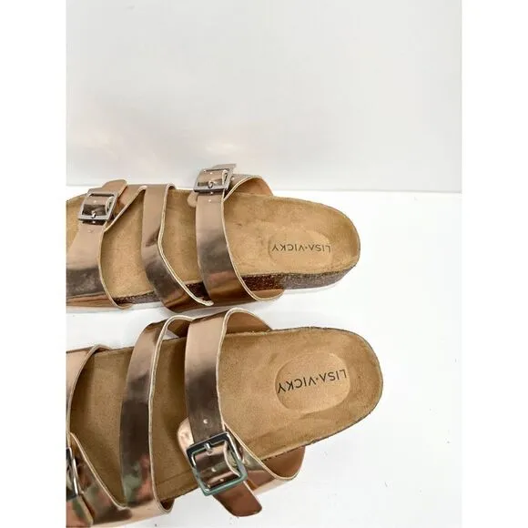 Lisa Vicky Sandals Womens Size 6 Rose Gold Slip On Slides