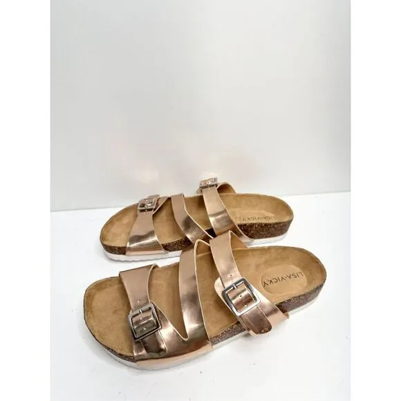 Lisa Vicky Sandals Womens Size 6 Rose Gold Slip On Slides