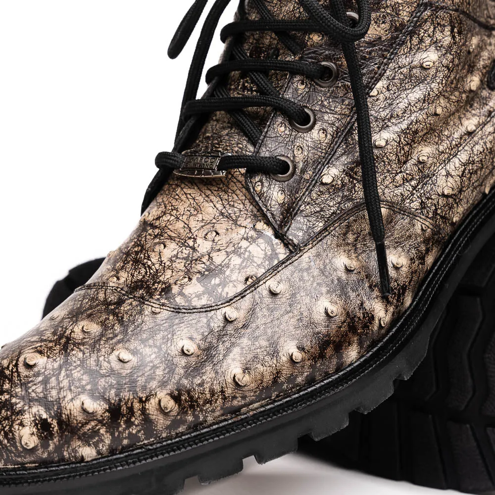 Marco Di Milano Renzo Stone Black Ostrich Lace-Up Boots