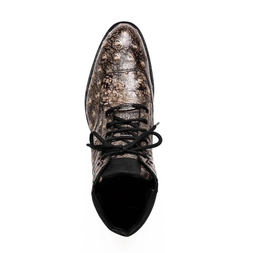 Marco Di Milano Renzo Stone Black Ostrich Lace-Up Boots