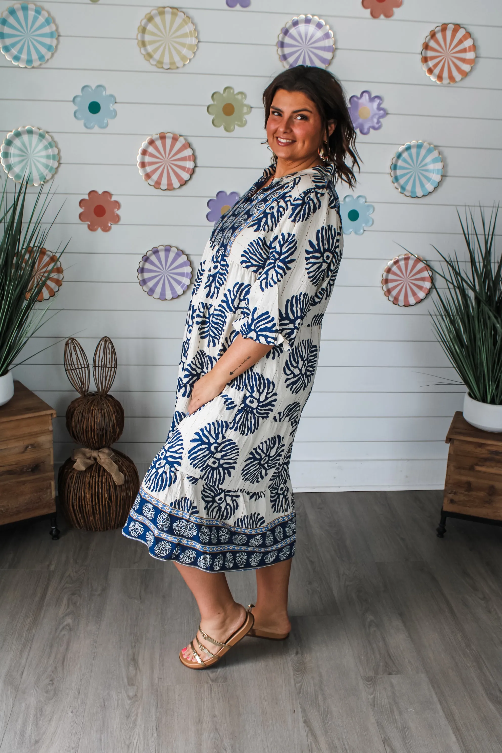 Marina Border Print Midi • Navy