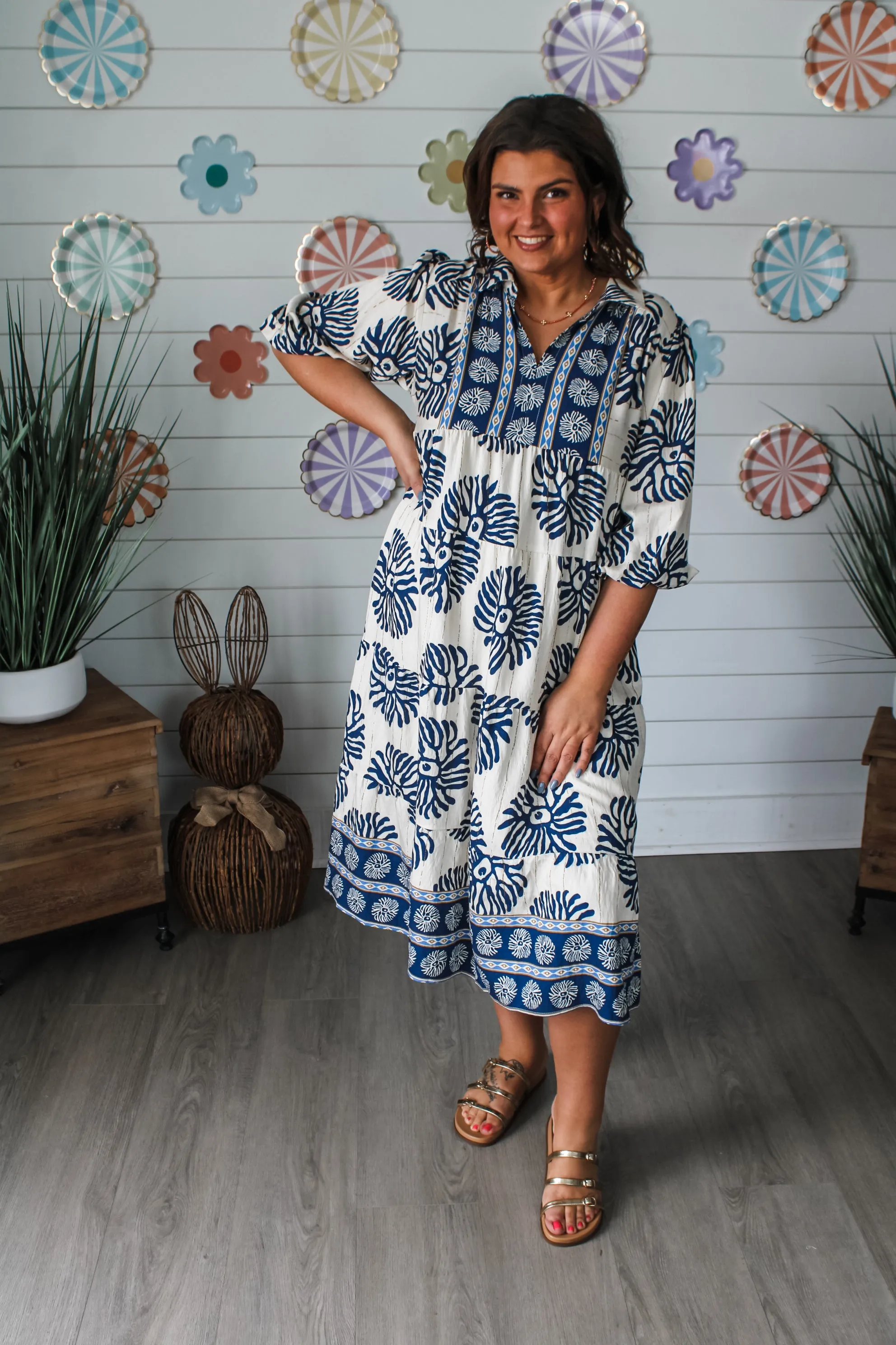Marina Border Print Midi • Navy