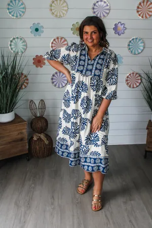 Marina Border Print Midi • Navy