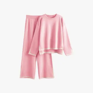 Mason | Women's Tracksuitst Color Block Long Sleeve Knit Sweater Top and Wide Leg Pants