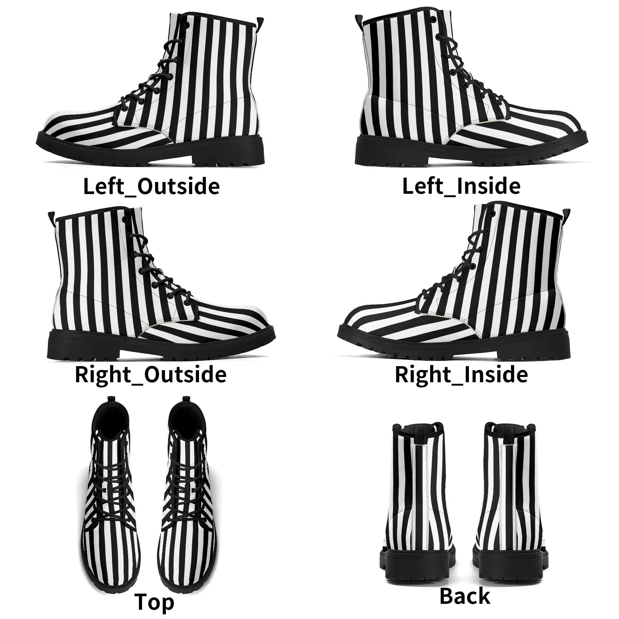 Mens Black White Stripes Vegan Boots, Unisex