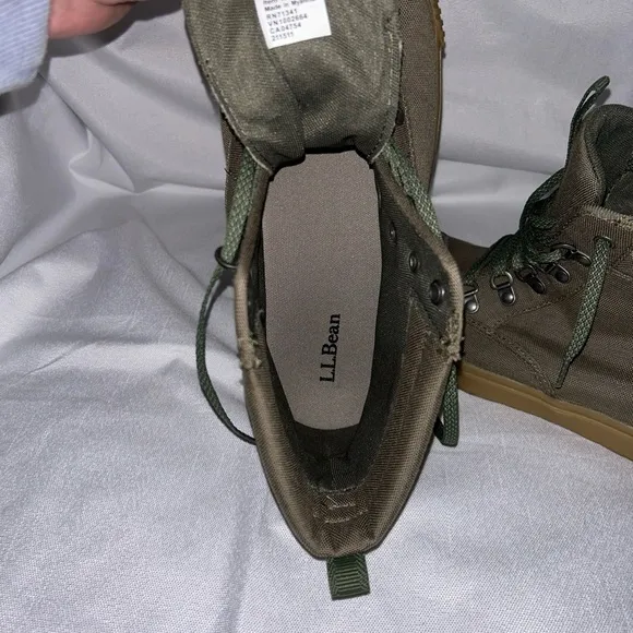 Men’s LL Bean Eco Woods Hiking Boots Green Canvas NWOT Size 9 M