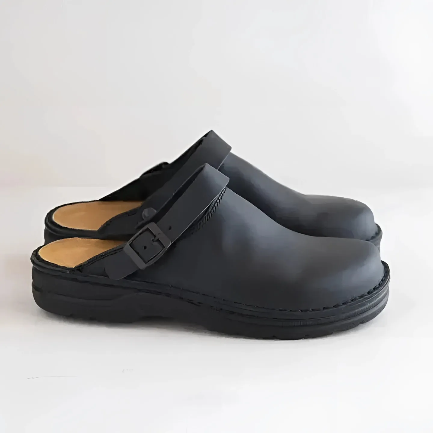 Men's Orthopedic Tan Leather Slip-On Clogs - Casual & Work Wear
