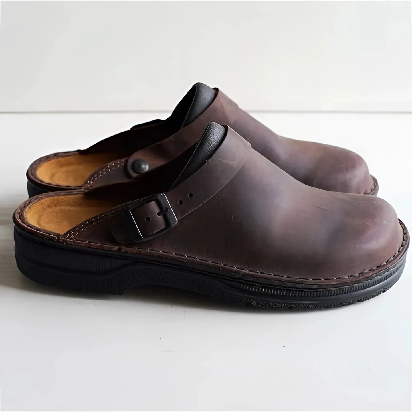 Men's Orthopedic Tan Leather Slip-On Clogs - Casual & Work Wear