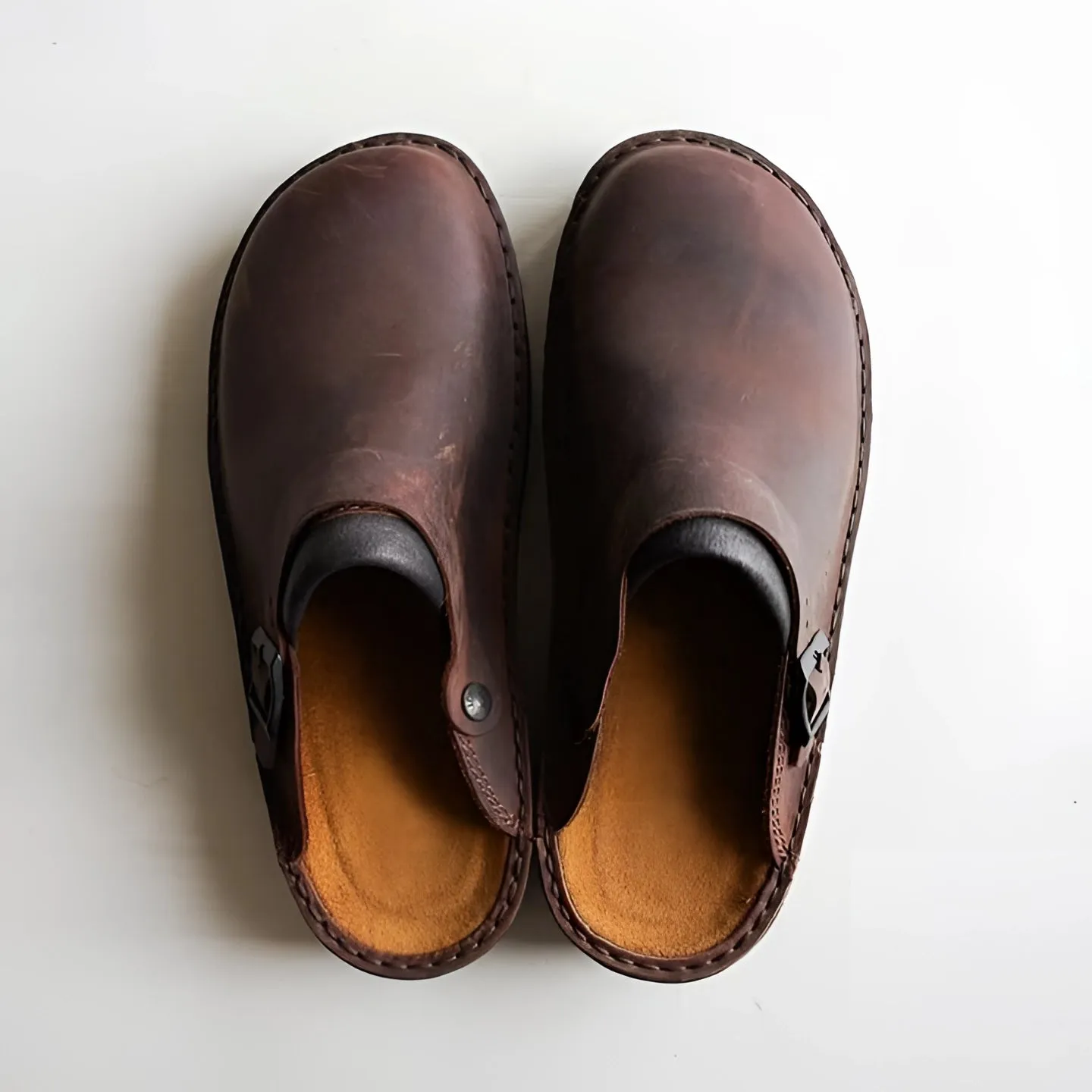 Men's Orthopedic Tan Leather Slip-On Clogs - Casual & Work Wear
