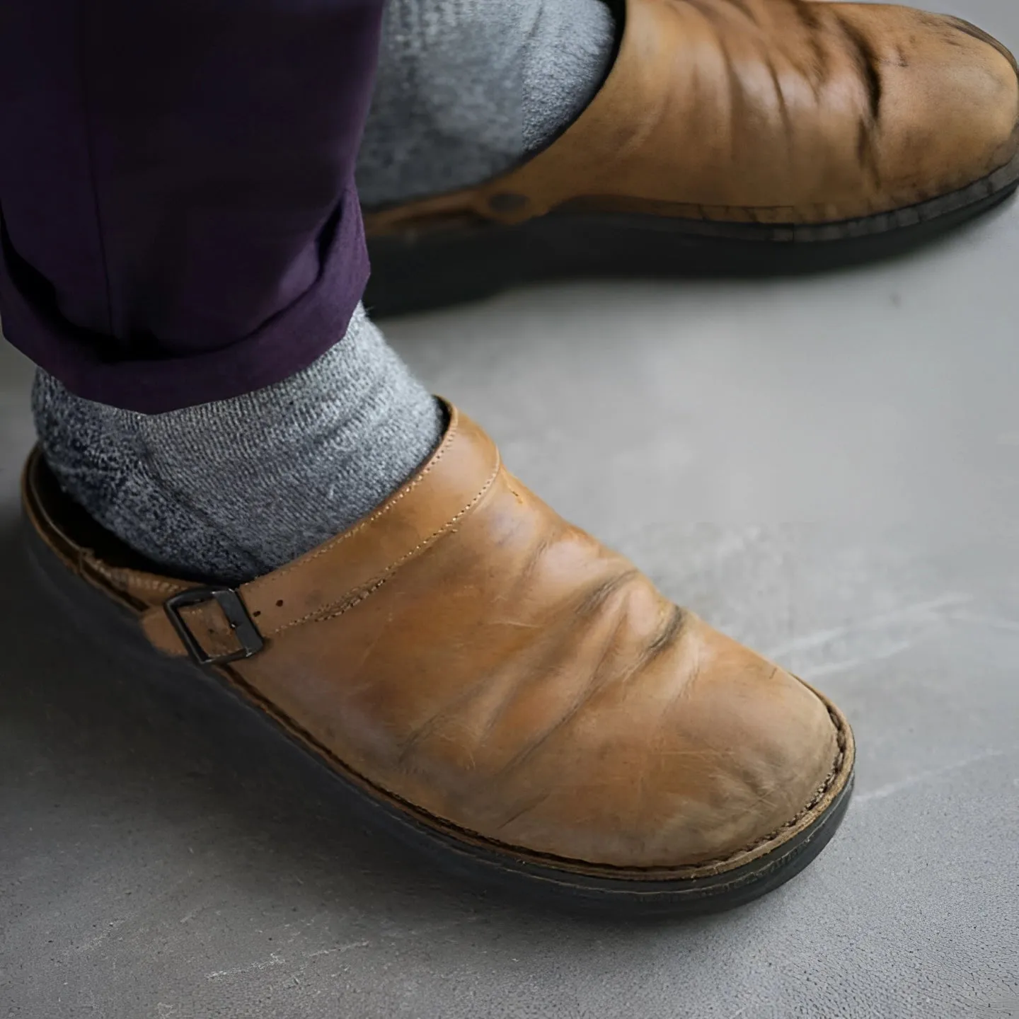 Men's Orthopedic Tan Leather Slip-On Clogs - Casual & Work Wear