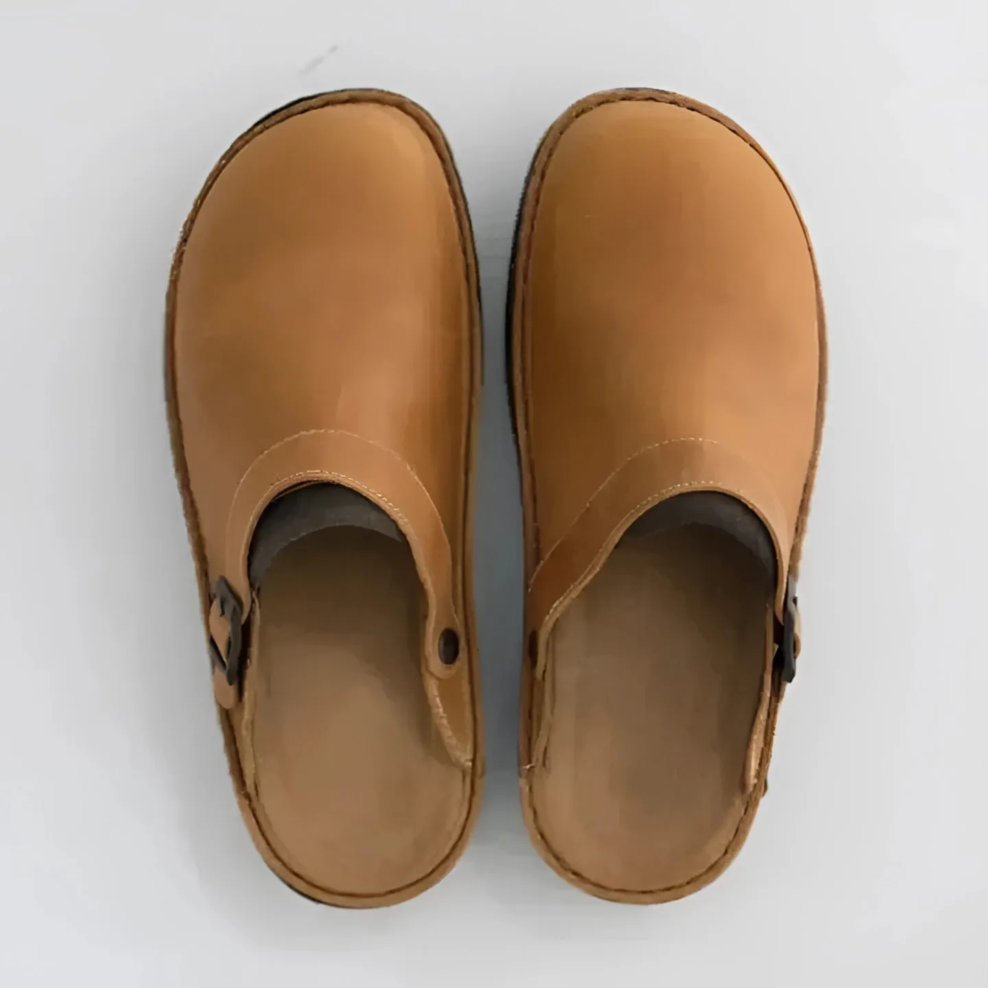 Men's Orthopedic Tan Leather Slip-On Clogs - Casual & Work Wear