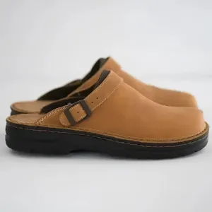 Men's Orthopedic Tan Leather Slip-On Clogs - Casual & Work Wear
