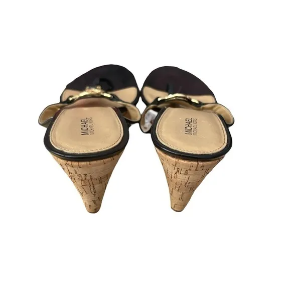MICHAEL MICHAEL KORS Palm Beach Black Leather Patent Wedge Sandals