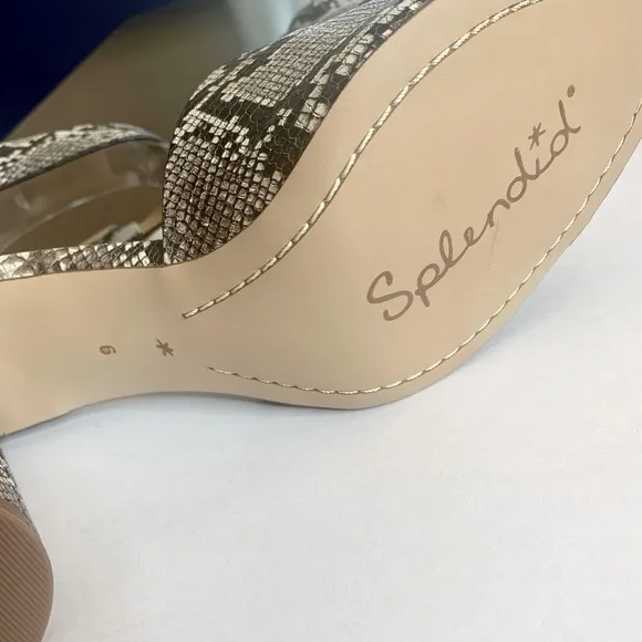 New In Box SPLENDID Thandie Embossed Leather Sandals in Natural Snake, Size 9