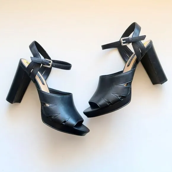 NEW Nine West Delilah Black Leather Slingback Platform Heels / Sandals / Shoes 9
