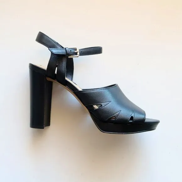 NEW Nine West Delilah Black Leather Slingback Platform Heels / Sandals / Shoes 9