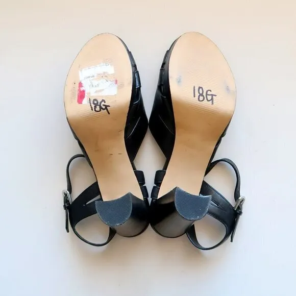 NEW Nine West Delilah Black Leather Slingback Platform Heels / Sandals / Shoes 9